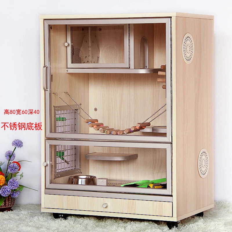 Totoro Cabinet Cage Solid Wood Imported Log Ecological Board Villa Living Pet Air Conditioner Cage Dating Cage