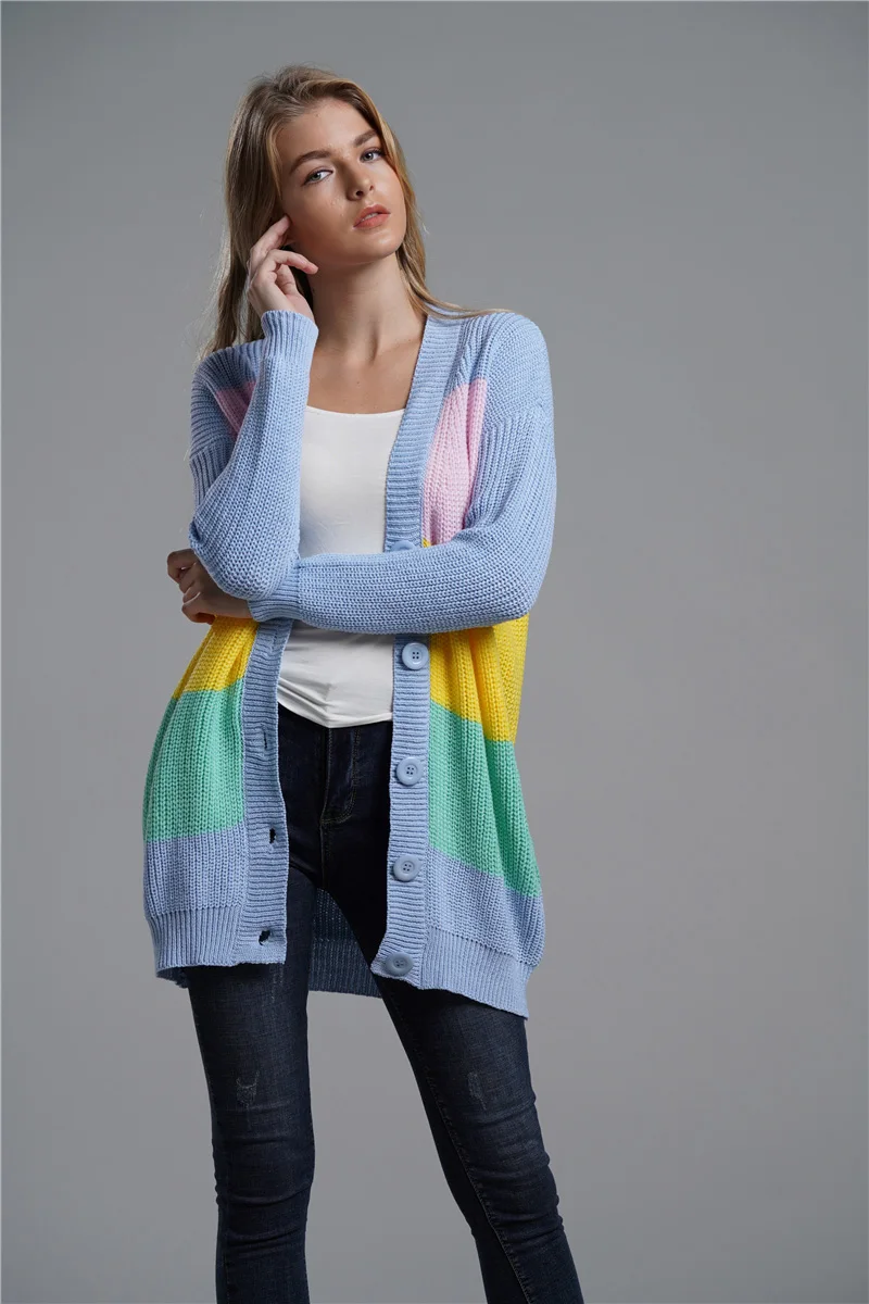 Женский разноцветный кардиган на пуговицах Fitshinling длинный вязаный в стиле