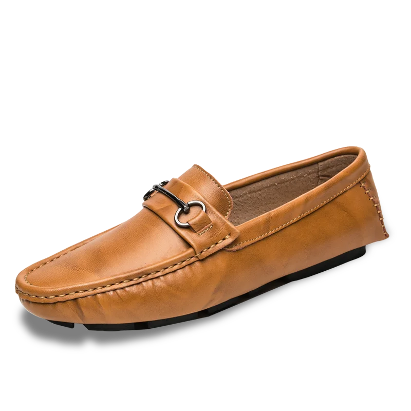 syxy-3130-Brown Мужские лоферы, кожаные туфли, черные Лоферы без застежки,, лоферы на плоской подошве, весна-лето, для мужчин, мокасины для вождения автомобиля, мужская повседневная обувь - Цвет: syxy-3130-Brown