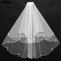 women bridal veil with comb 2 layers tulle sequins beads bridal veil wedding accessories hand sewing bahthigh quality material