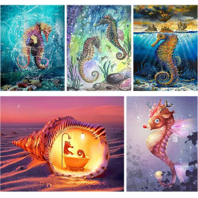 

5d Diy Diamond Embroidery Seahorse Diamond Painting Shell Full Square Animal Scape Cross Crystal Rhinestone Home Decor Gift B20