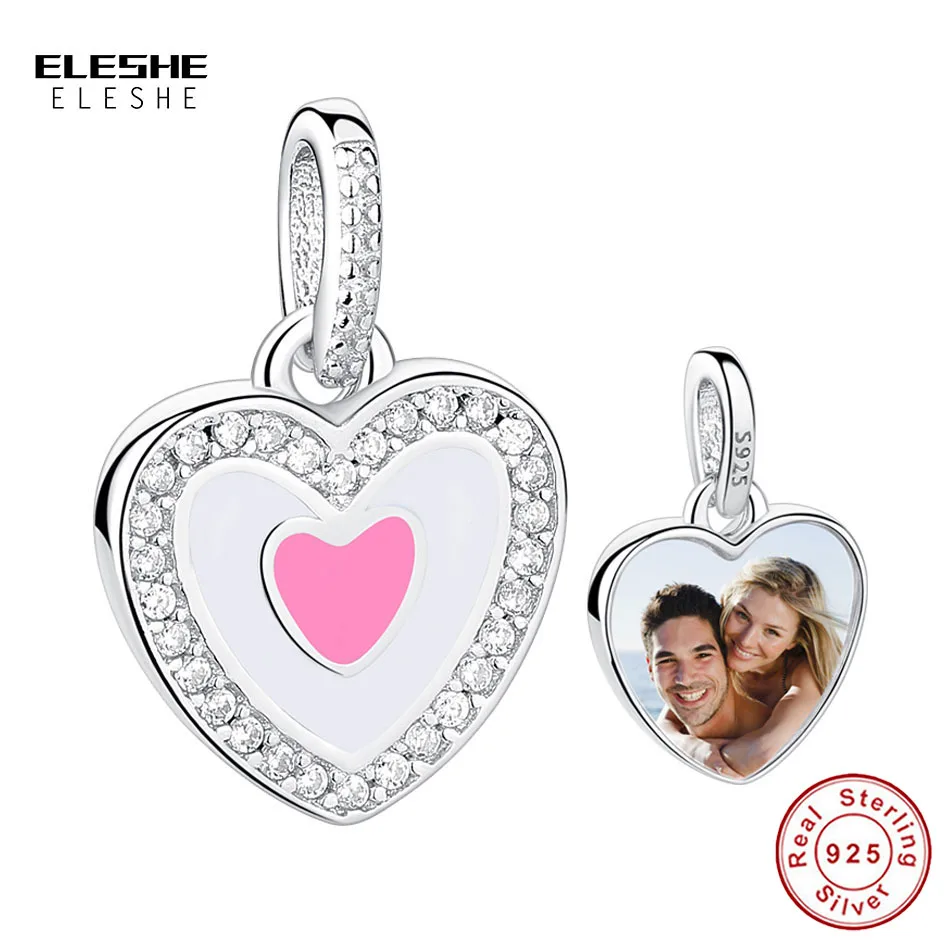Персонализированные DIY фото сердце очарование 925 стерлингового серебра