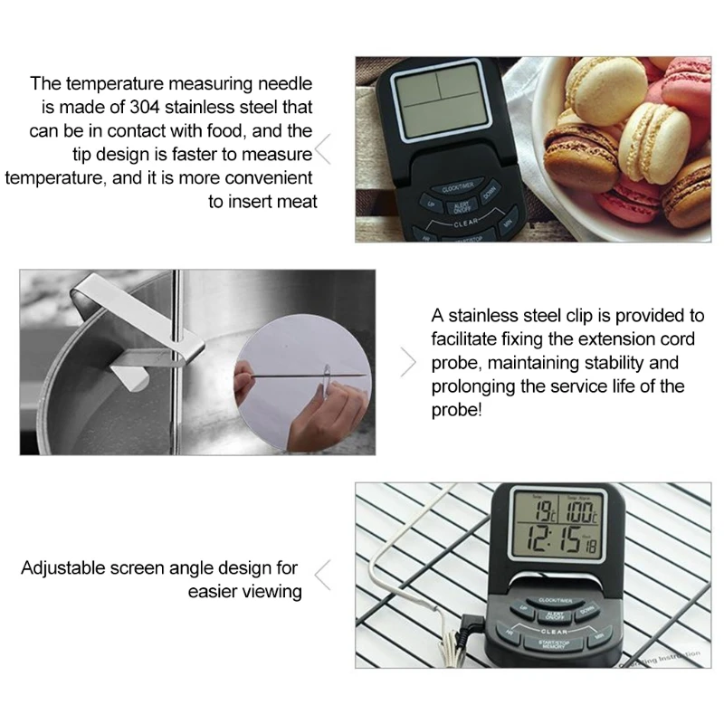 

Meat Thermometer Probe BBQ Grill Kitchen Thermometer Home Cooking Timer Alarm K9FA