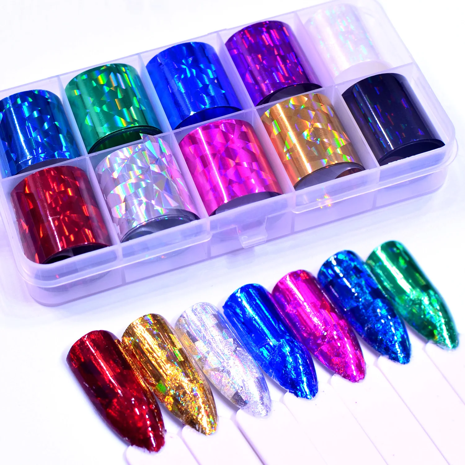 10 рулонов/коробка Голографическая фольга на ногти обертывания многоузорные