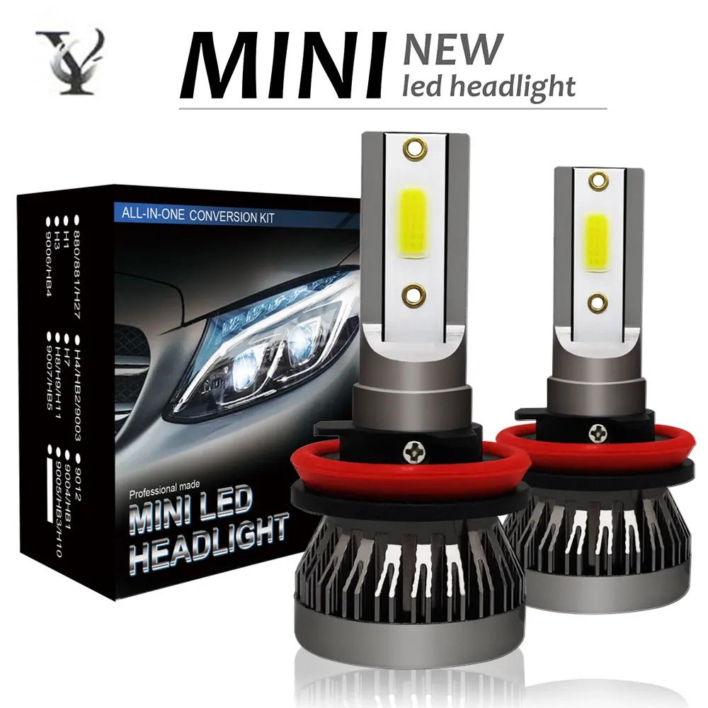 Комплект из 2 предметов, мини H7 H11 светодиодный 12V светодиодные лампы для Авто Canbus H4 H1 H3 D2S H8 9005 HB4 9006 880 H16 9012 H13(Подол короче спереди и длиннее сзади) Луч COB 6000K Автомобильные светодиодные лампы Voiture