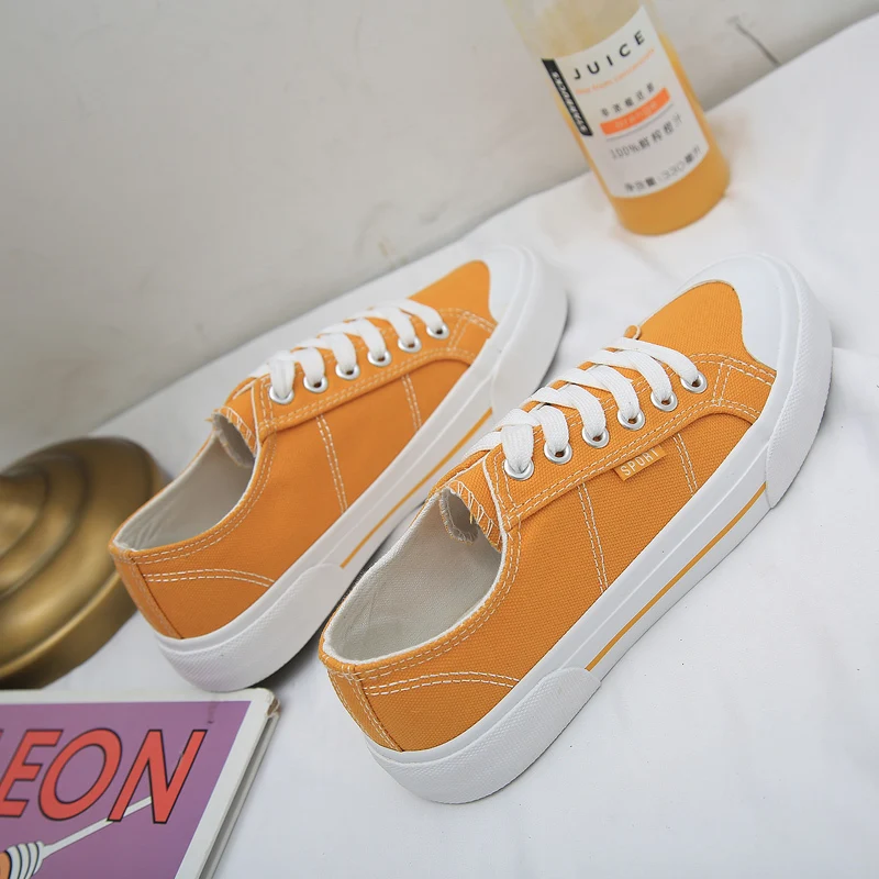 yellow canvas sneakers women flats shoes vulcanized solid low top casual green | Обувь