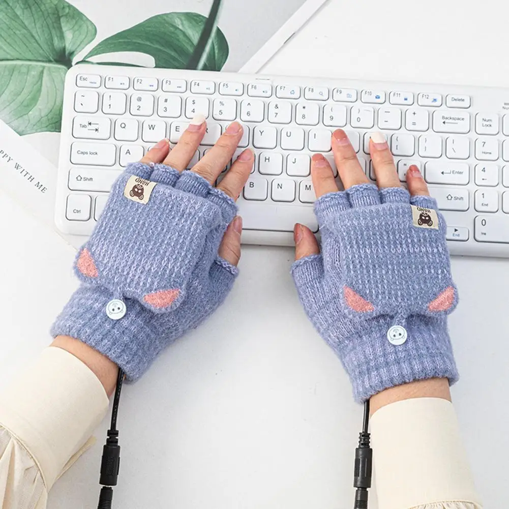 

Half-Finger Heated Gloves USB Heated Gloves Woven Winter Warm Heating Gloves Fingerless Heating Hand Warmer Knitted Gloves Women