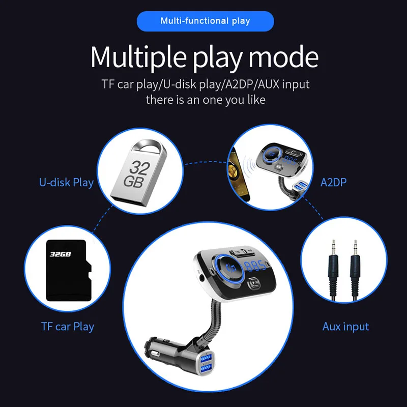 Двойной USB Bluetooth автомобильное зарядное устройство беспроводное автомобильный