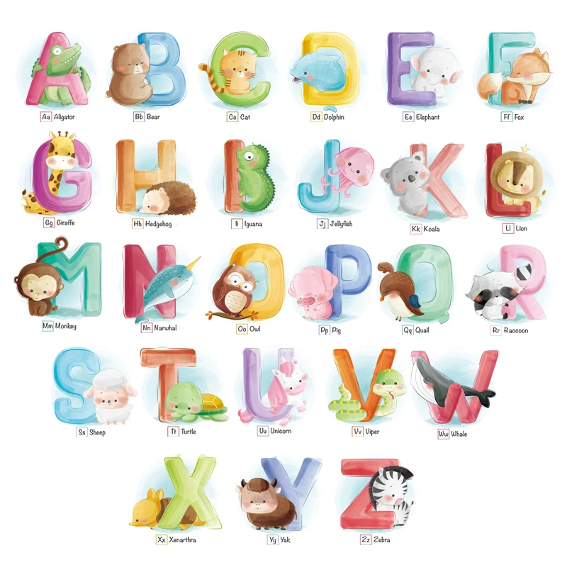 

ABC Letter Kids Room Decoration Wall Sticker Cartoon Animal Alphabet Numbers Sticker for Baby Room Nursery Wall Decals Art