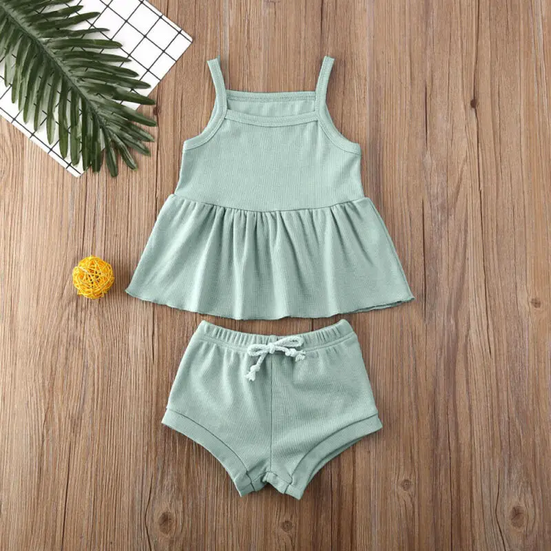 2 шт. однотонные топы без рукавов и шорты|Комплекты одежды| |