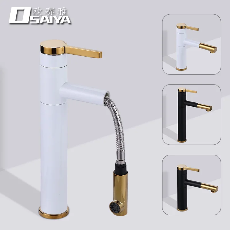 

zq Nordic Pull-out Basin Rotary Bathroom Washbasin Telescopic Faucet