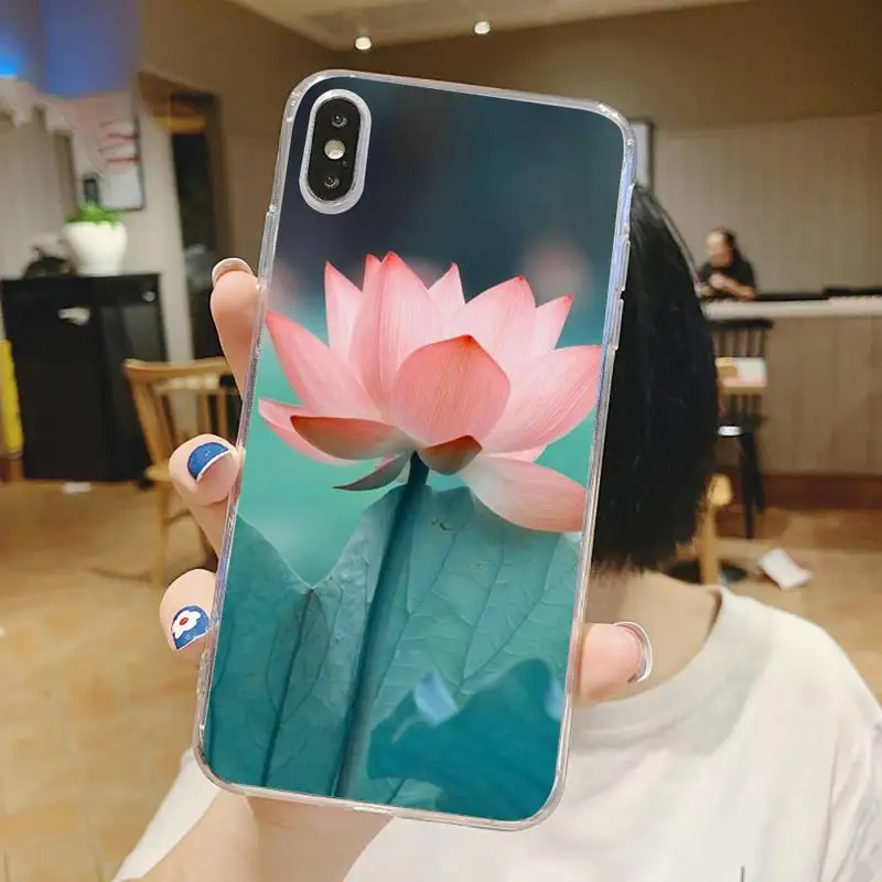 

White Lotus Flowers Phone Case Transparent for iPhone 6 7 8 11 12 s mini pro X XS XR MAX Plus