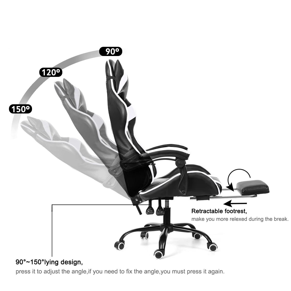 

Gaming Chairs Office Chair 150 Degree Reclining Computer Chair Comfortable Executive Computer Seating Racer Recliner PU Leather