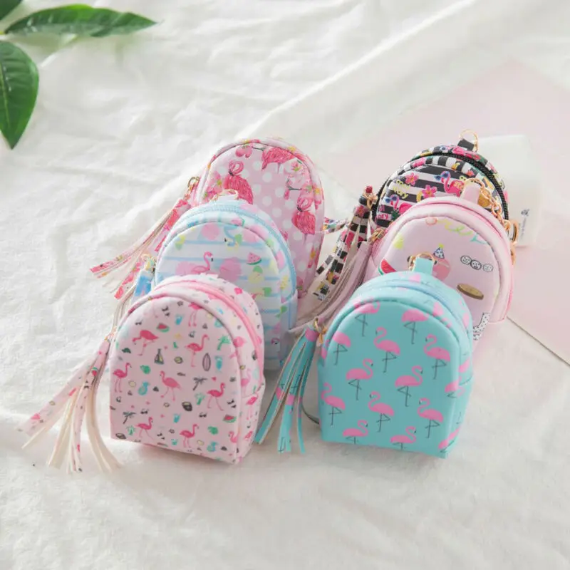 Милый женский кошелек для монет мини с изображением животных фламинго из