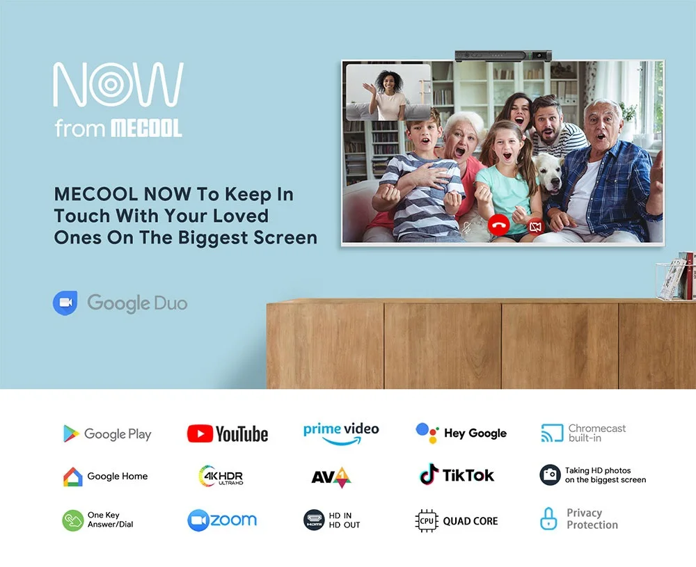 ТВ приставка Mecool NOW KA2 Amlogic S905X4 AV1 Android 10 2 Гб 16 сертифицированная Google с HD камерой 1080P