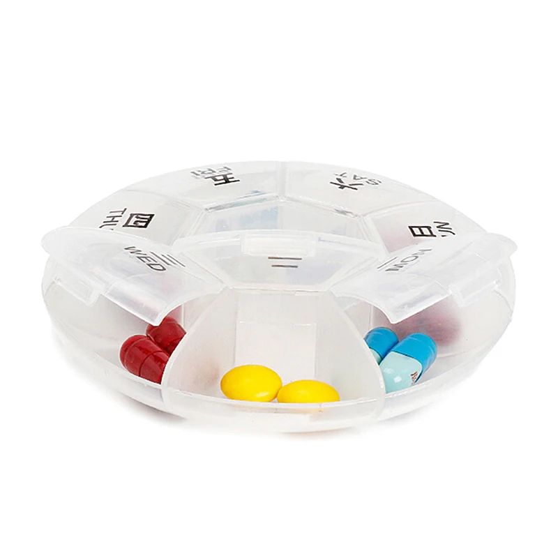 

7 Days Weekly Pill Box Dispenser Round Moisture-proof Tablet Pill Holder Travel Organizer Container Dispenser Solitters Box