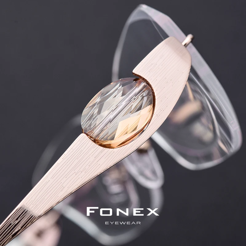 FONEX титановые очки без оправы, женские роскошные брендовые дизайнерские высококачественные оптические очки с бриллиантами по рецепту 7715