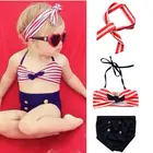 3 шт., Детский комплект бикини с лямкой на шее и повязкой на голову