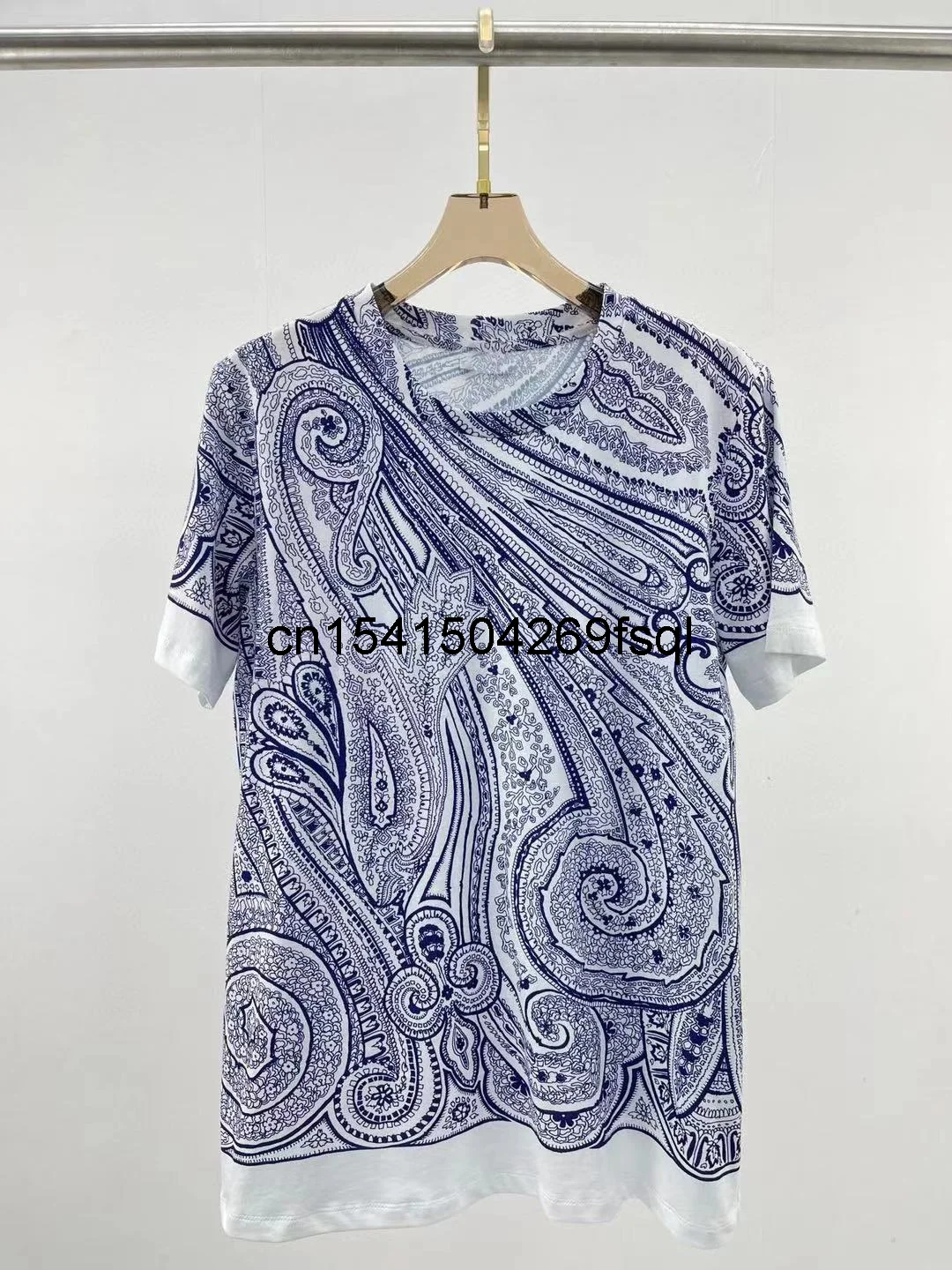 

Женская хлопковая футболка с коротким рукавом, повседневный элегантный подиумный пуловер с круглым вырезом и принтом, осень 2021