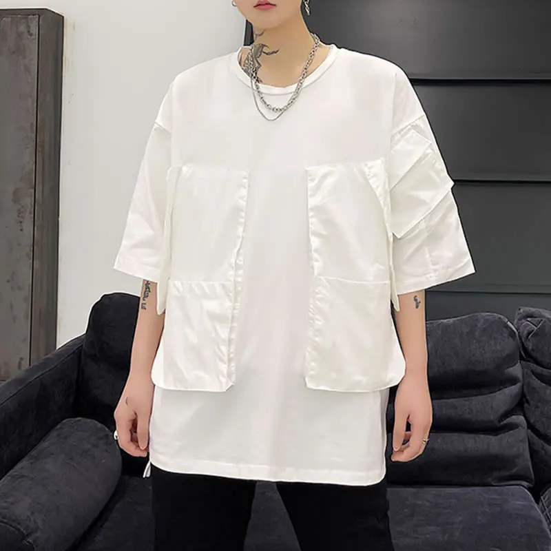 

XITAO Solid Color Patchwork Pocket T-shirt Fashion Dimensional Decoration Women Casual Loose All-match Summer New LDD2017