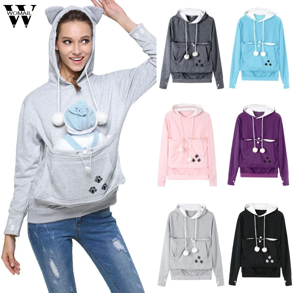 Женские толстовки повседневные с капюшоном и ушками для собак кошек модные