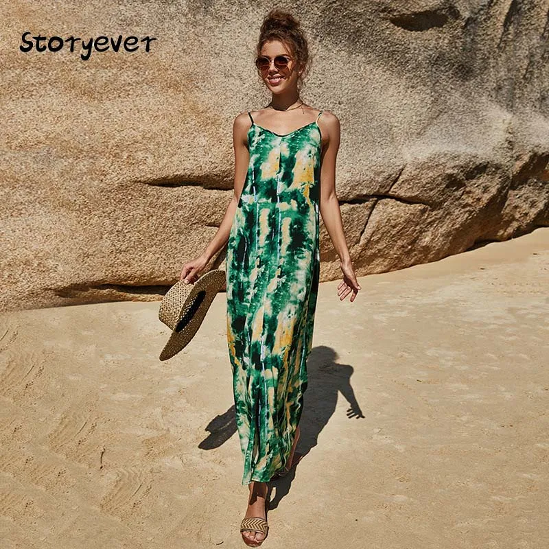

Women's Summer Sundresses Sleeveless Suspenders Leaky Back Deep V Vintage Sexy Slit Long Dress