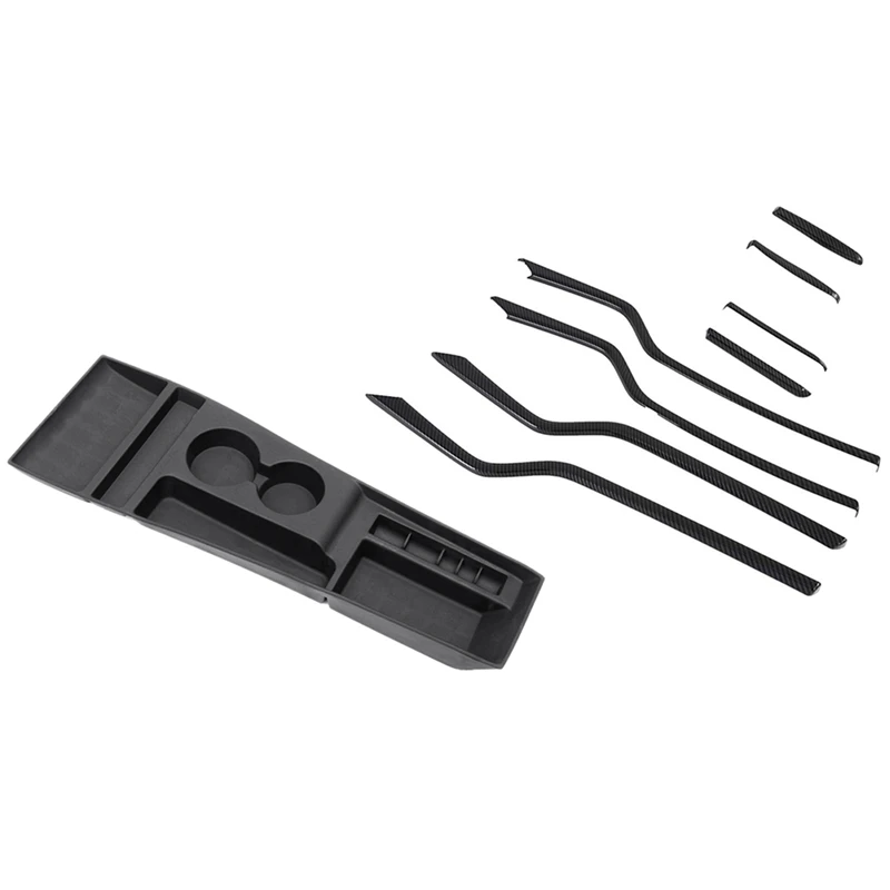

9 Pcs Car Accessories:1 Pcs Car Center Console Armrest Box Storage Box Cup Holder & 8 Pcs Car Inner Door Trim Cover