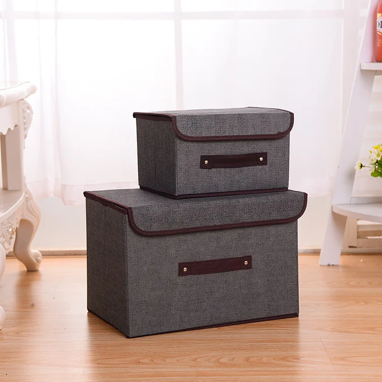 gray-L-S Коробка для хранения из хлопка и льна с крышкой 2 размера, носки для одежды, игрушки для закусок, органайзер для мелочей, Набор тканевых коробок, косметика для дома - Цвет: gray-L-S