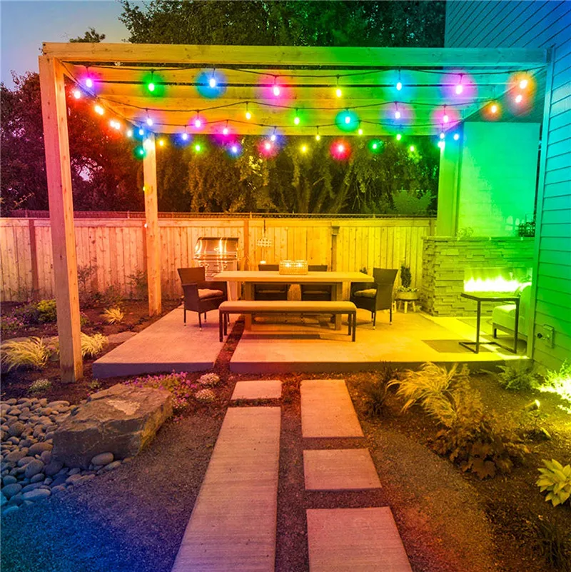 Коммерческий класс затемнения RGB струнные огни, изменение цвета наружные струнные огни с пультом дистанционного управления для патио игровая площадка парк патио