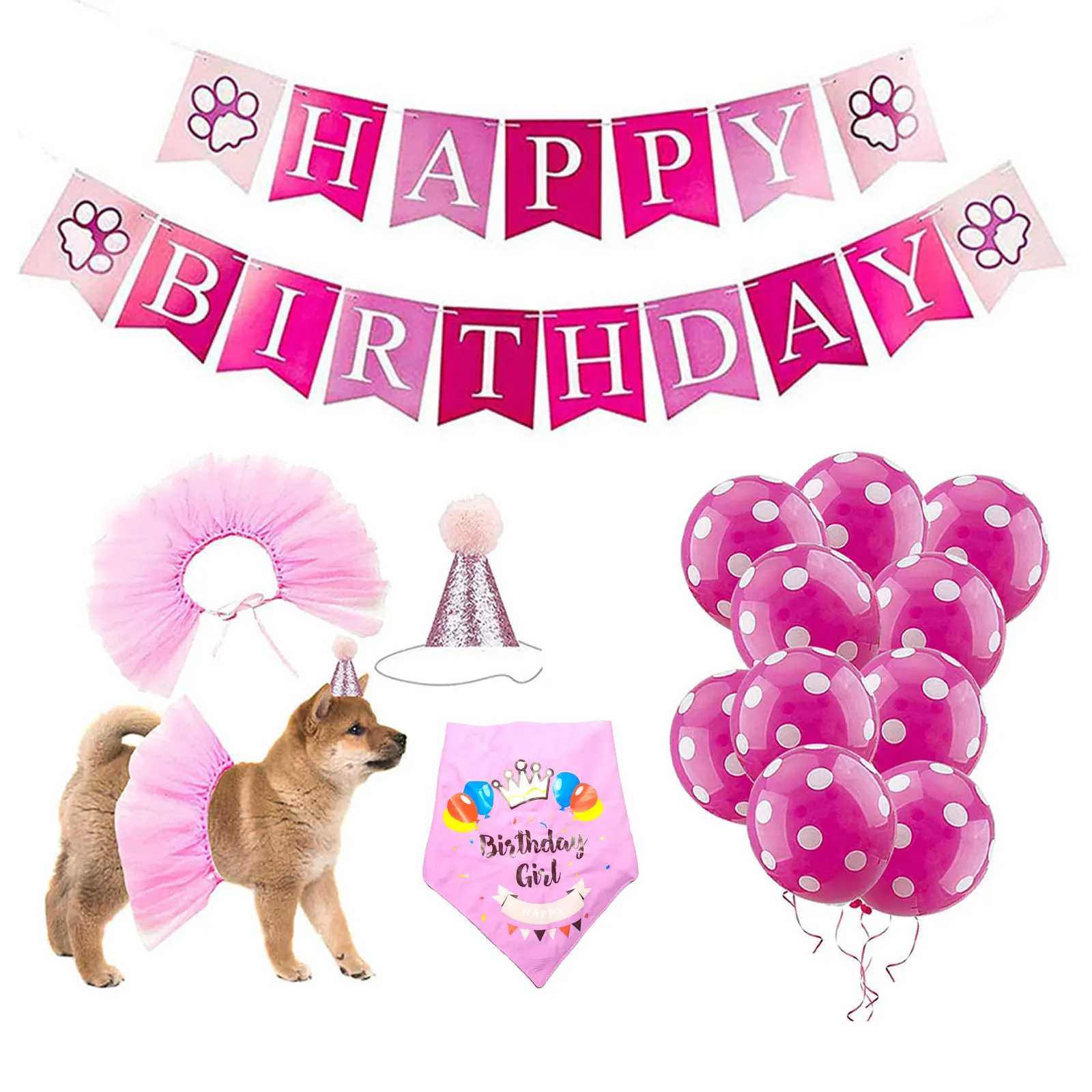 

Pet Dog Happy Birthday Banner Hat Crown Bowtie Cake Topper Bandana Neckerchief Dog Birthday Party Decor Free Shipping