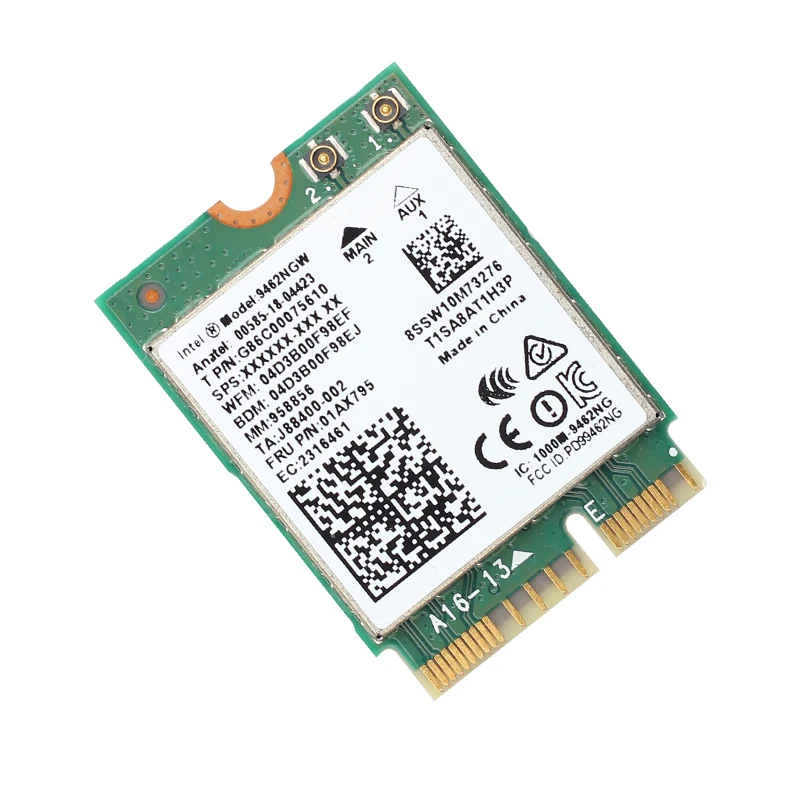 Двухдиапазонный адаптер Wi Fi для Intel 9462NGW NGFF M.2 Key E 433 Мбит/с с антеннами Bluetooth 5
