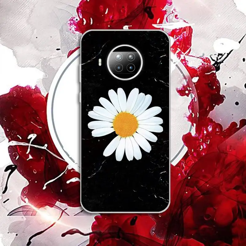 

Phone Case Transparent for Xiaomi mi Redmi note 10 t 8 9 pro lite 11 Samsung S 8 9 10 20 Black White Flower Daisy