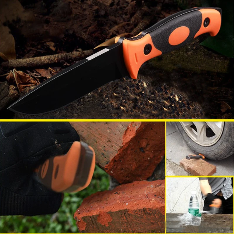 

7CR17MOV Outdoor collection knife Wilderness survival self-defense straight folding fishing knife with Sparkler cover Whetstone