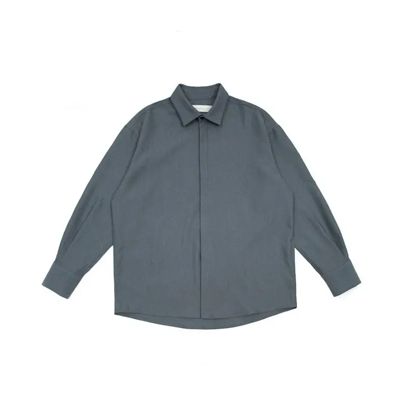 

Men's Fashion Society Men Shirt Solid Color Business Casual Shirt Streetwear Loose Korean Long-sleeved Shirt M-2XL