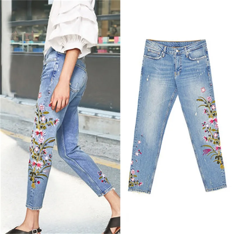 

Осенние винтажные уличные женские брюки с вышивкой, потертые джинсы, женские рваные джинсы, женские штаны карго для женщин