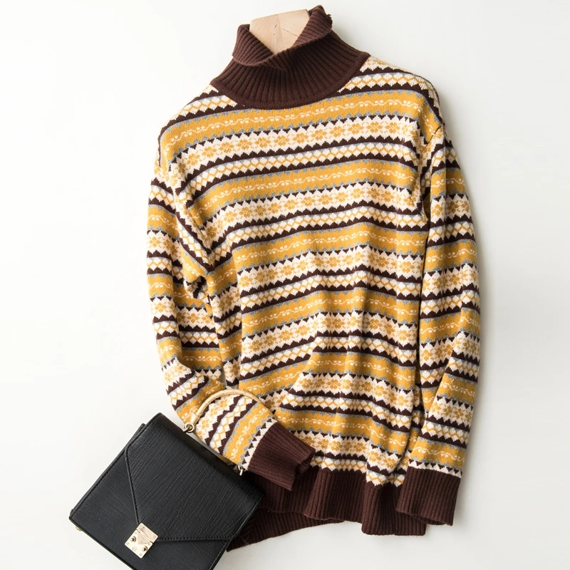 Этнический стиль кашемировые шерстяные вязаные пуловеры с цветами женский