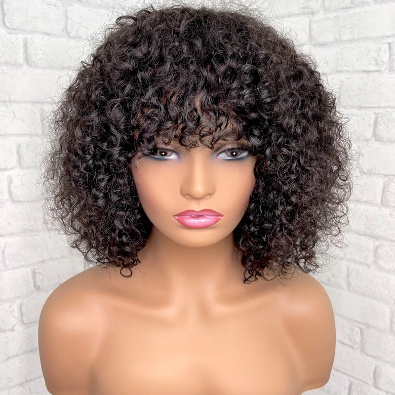 Кудрявые короткие парики Джерри из человеческих волос с нарезанными волосами