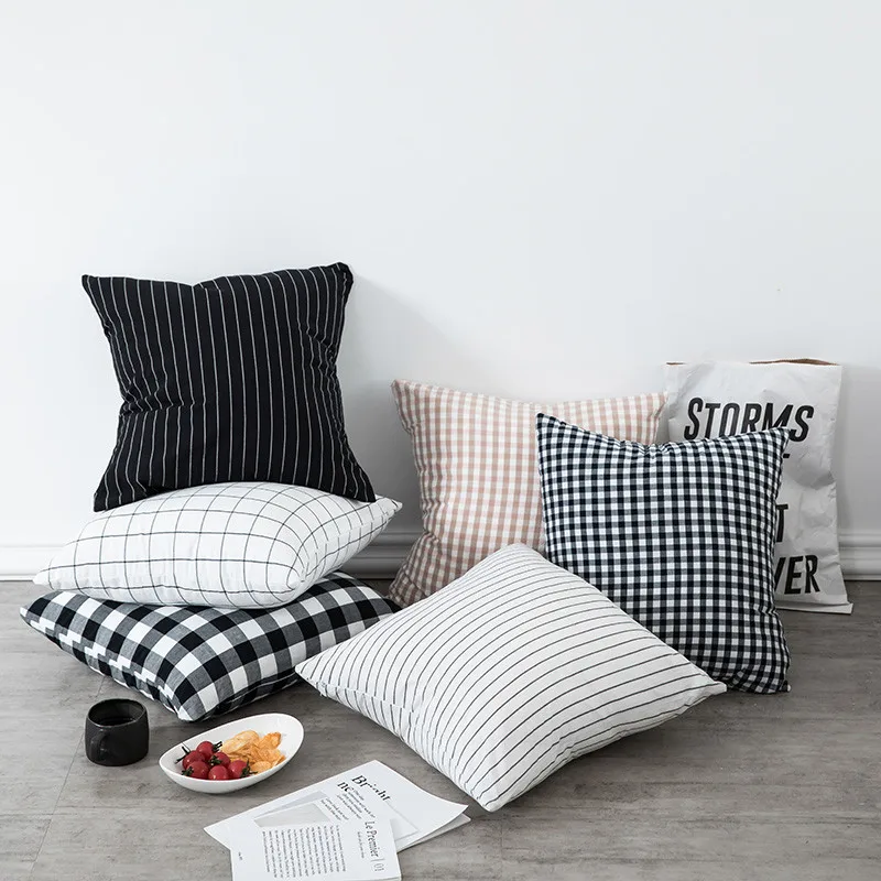 Простой хлопковый Чехол на подушку в скандинавском стиле Ins мягкий чехол клетку и