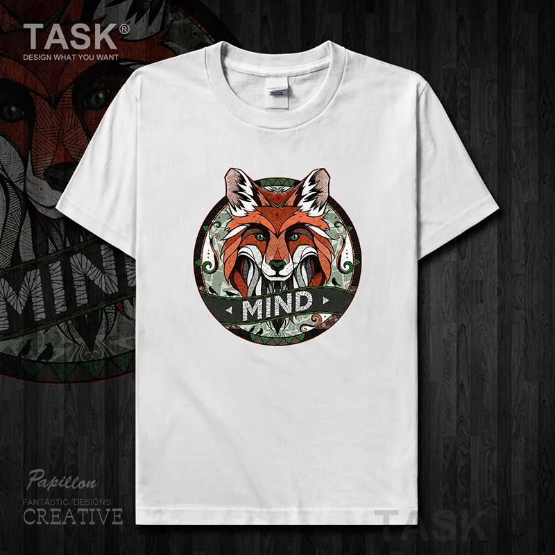 

Red Fox animal illustration creative totem print men t-shirt short sleeve clothes cotton comfort trend Harajuku Streetwear 0002