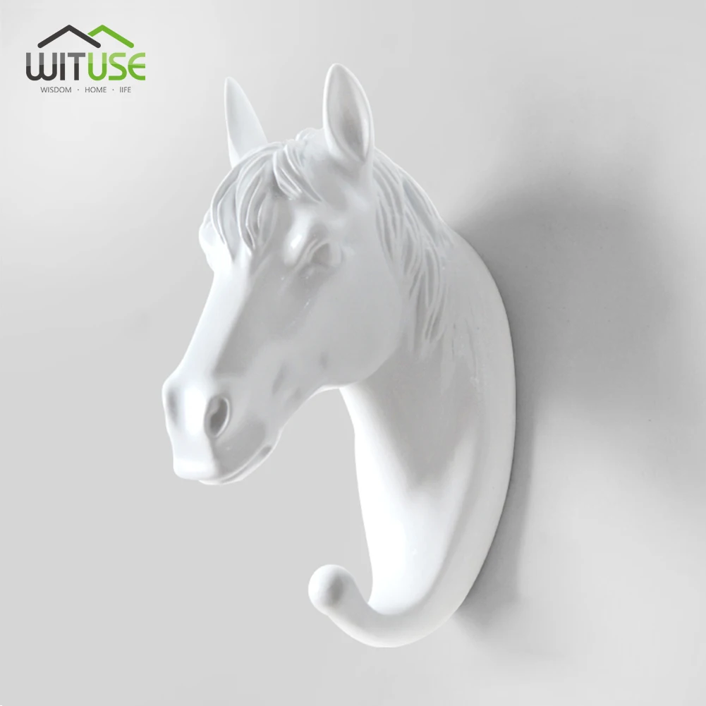 White Horse Head 3D настенный крючок для ключей, стойка для ключей, олень, голова животного, рога, смола, для дома, подвесная одежда, шляпа, вешалки для шарфа, украшение для дома, гостиной - Цвет: White Horse Head