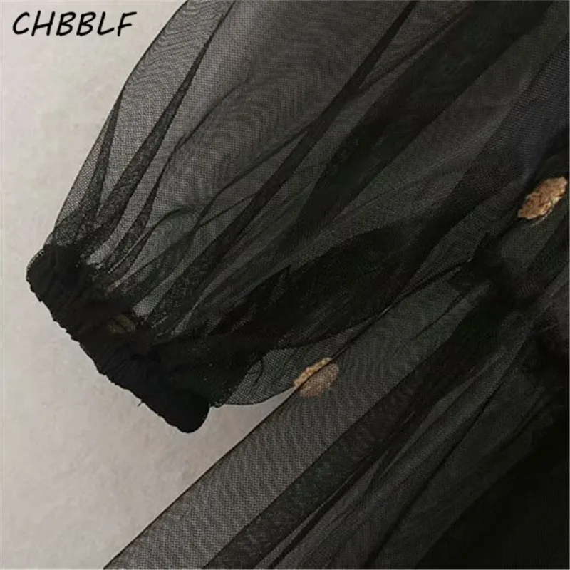 Женское фатиновое платье CHBBLF черное винтажное Повседневное с длинными рукавами