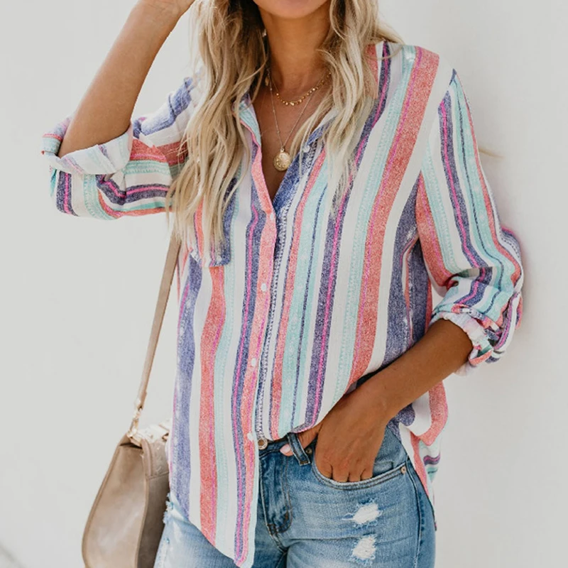 

Autumn Long Sleeve Woman Blouse Fashion Stripe Shirt Ladies Shirt Women Sexy Deep V-neck Casual Tops For Elegant Female Blouse