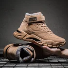 Мужские зимние Утепленные ботильоны, брендовые уличные кожаные зимние кроссовки, мужские хлопковые ботинки с высоким берцем на липучке