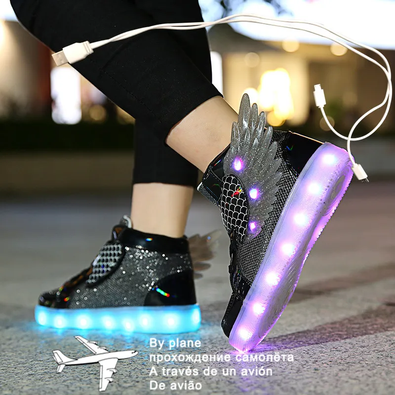 Классические светодиодные туфли 27-37 для детей и взрослых зарядка через USB легкие