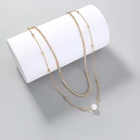 2021 new double layer chain gold color choker necklace women korean style pearl pendant zircon necklace fashion jewelry collar