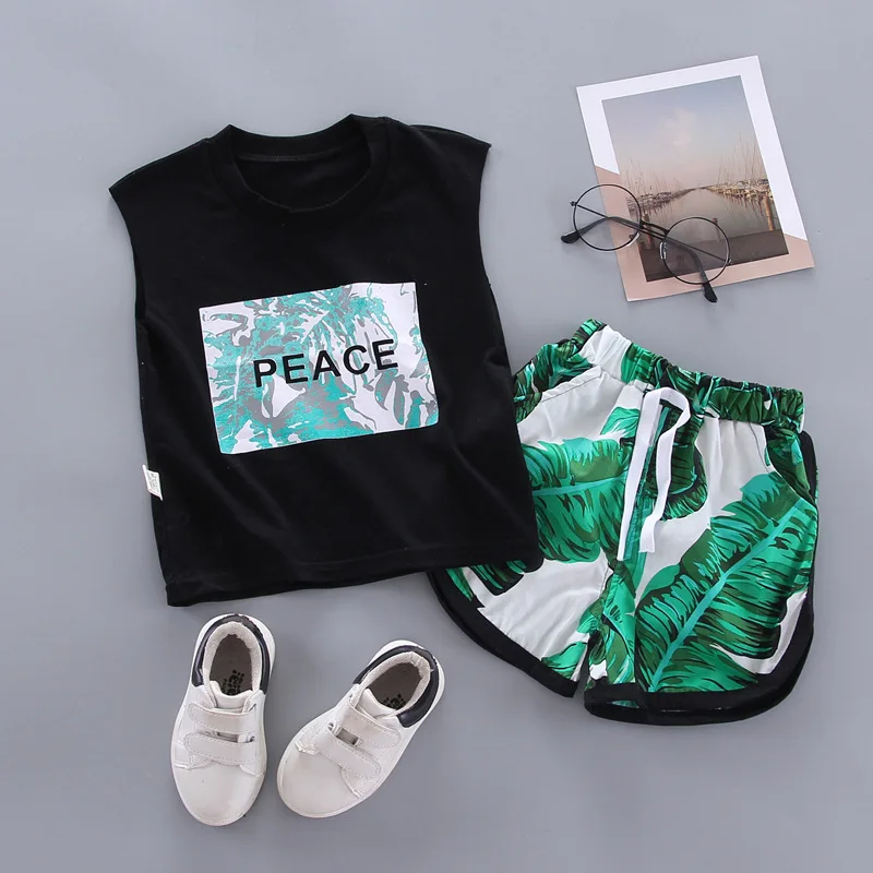 Fashion Boys Clothes Toddler Baby Girls Sleeveless Clothing Sets Printed Top Sport Shorts Infant Children Holiday Outfits 1-5 Y |