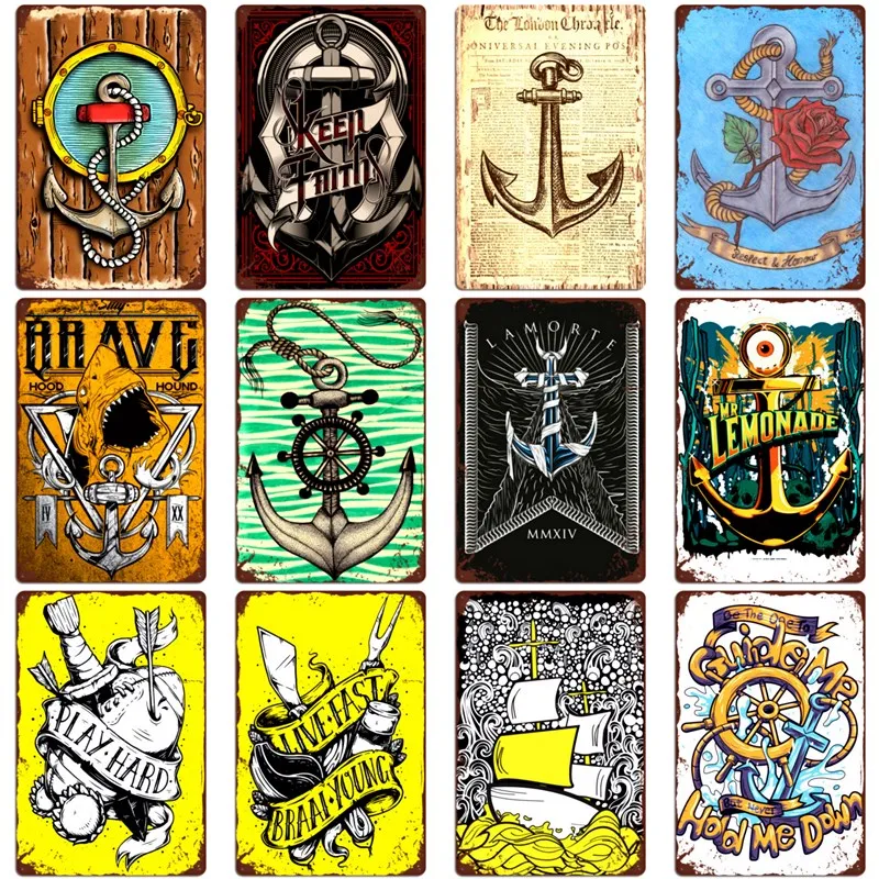 Якорь металлический знак Оловянная табличка Винтаж Настенный декор для Бар Паб