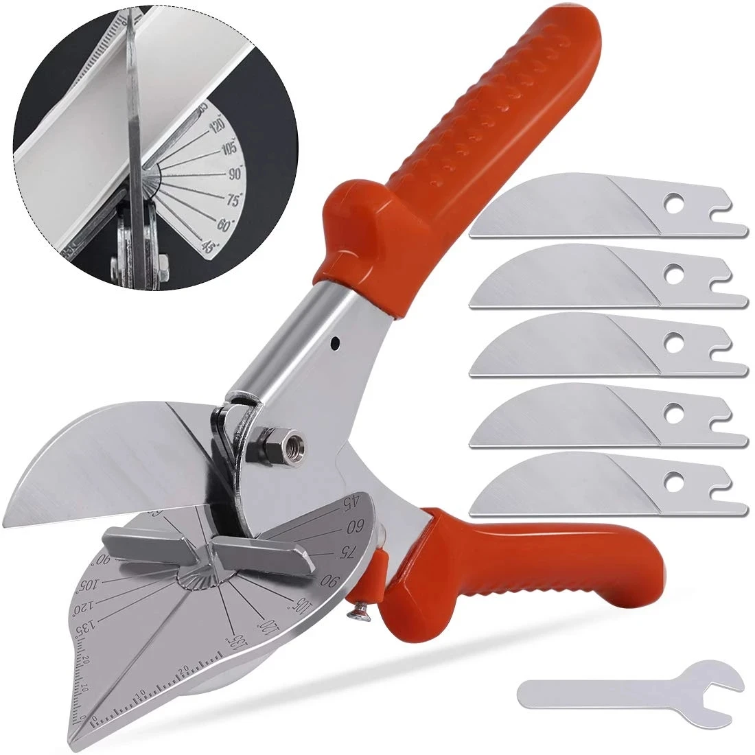 45 degree 135 degree edge angle Shear/multifunction angle scissors/wire slot cutter with 5 Replacement Blades and Spanner