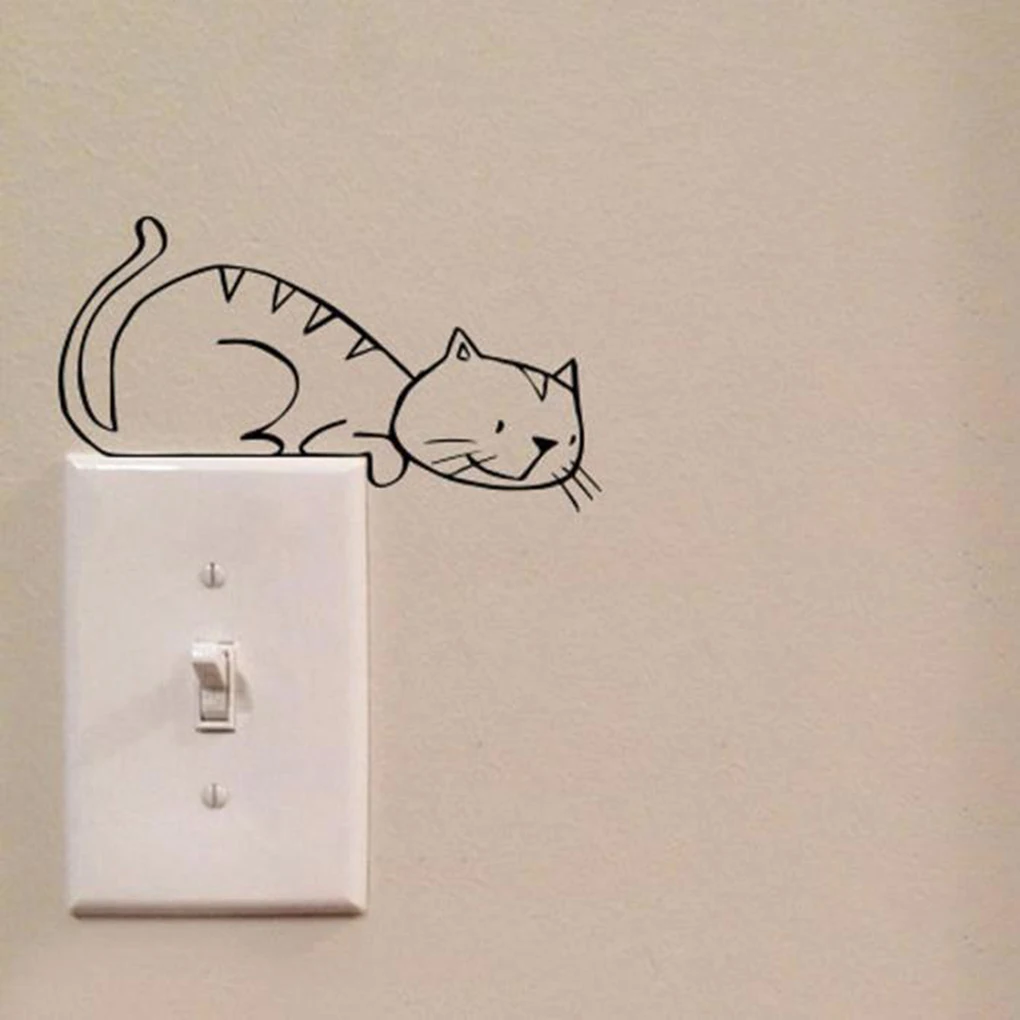 Простой спальный стикер на стену с кошкой Съемная настенная гостиная черный