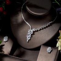 hibride luxury sparking brilliant zircon earring necklace heavy dinner jewelry set bridal wedding dress accessories n 1377